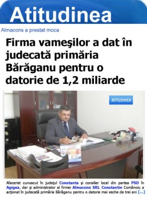 Atitudinea: Firma vameşilor a dat în judecată primăria Bărăganu pentru o datorie de 1,2 miliarde